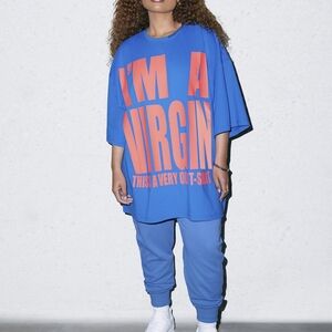 Savage X Fenty Blue Tee with Pink Accents